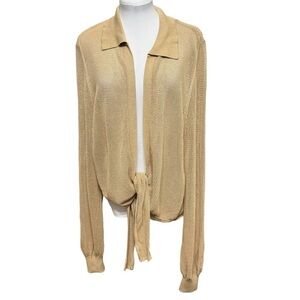 NEW LANE BRYANT CROP TIE WAIST COLLARED NET‎ CARDIGAN NUDE NEUTRAL Sz 22